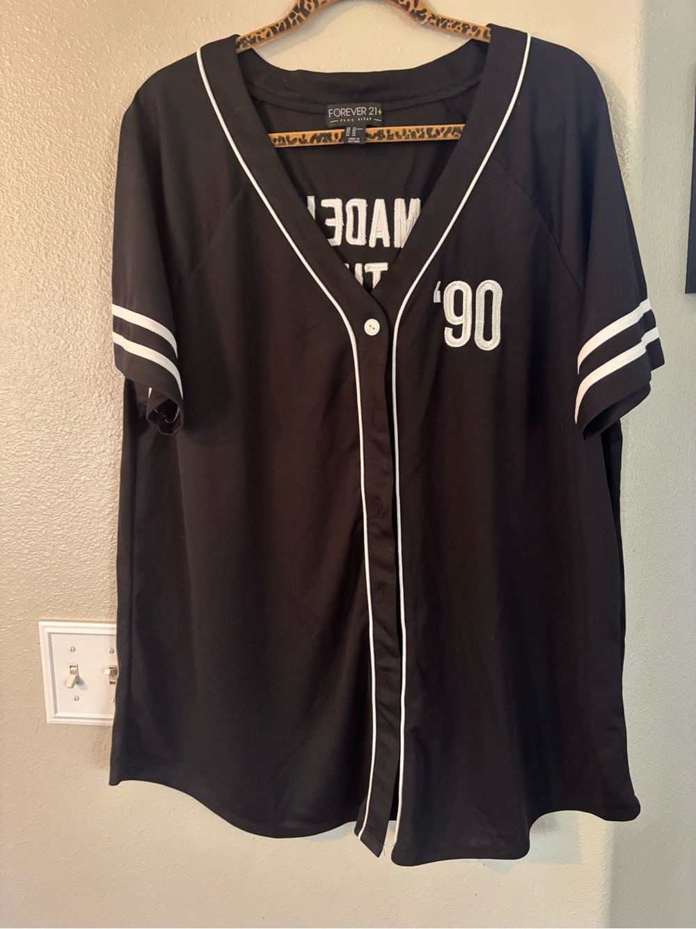 Forever 21+ Black Baseball Jersey Shirt White Piping '90 Streetwear Plus Size 3X